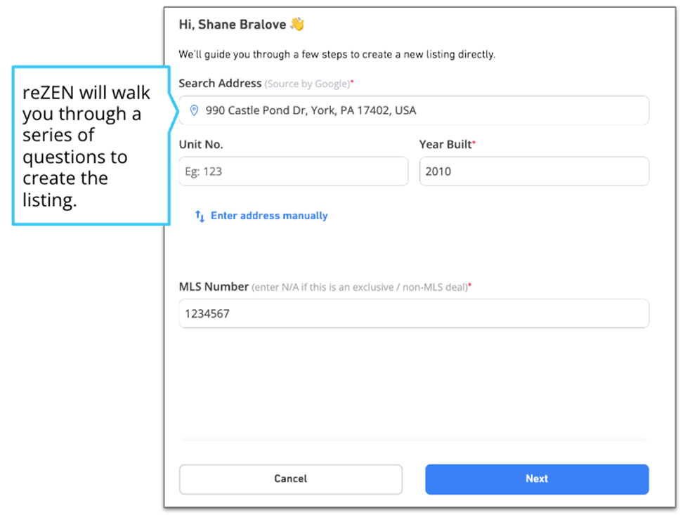Property details entry form