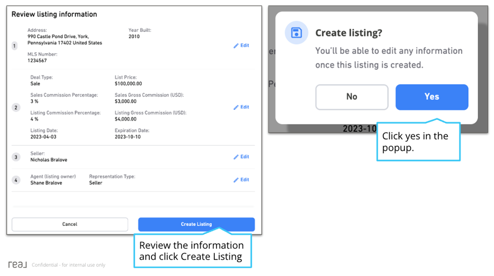 Review and create listing