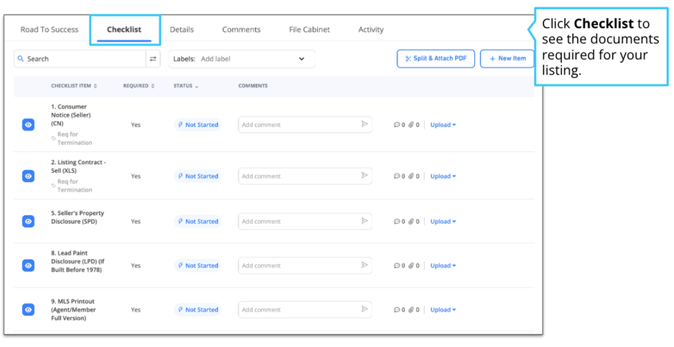 Checklist with document statuses