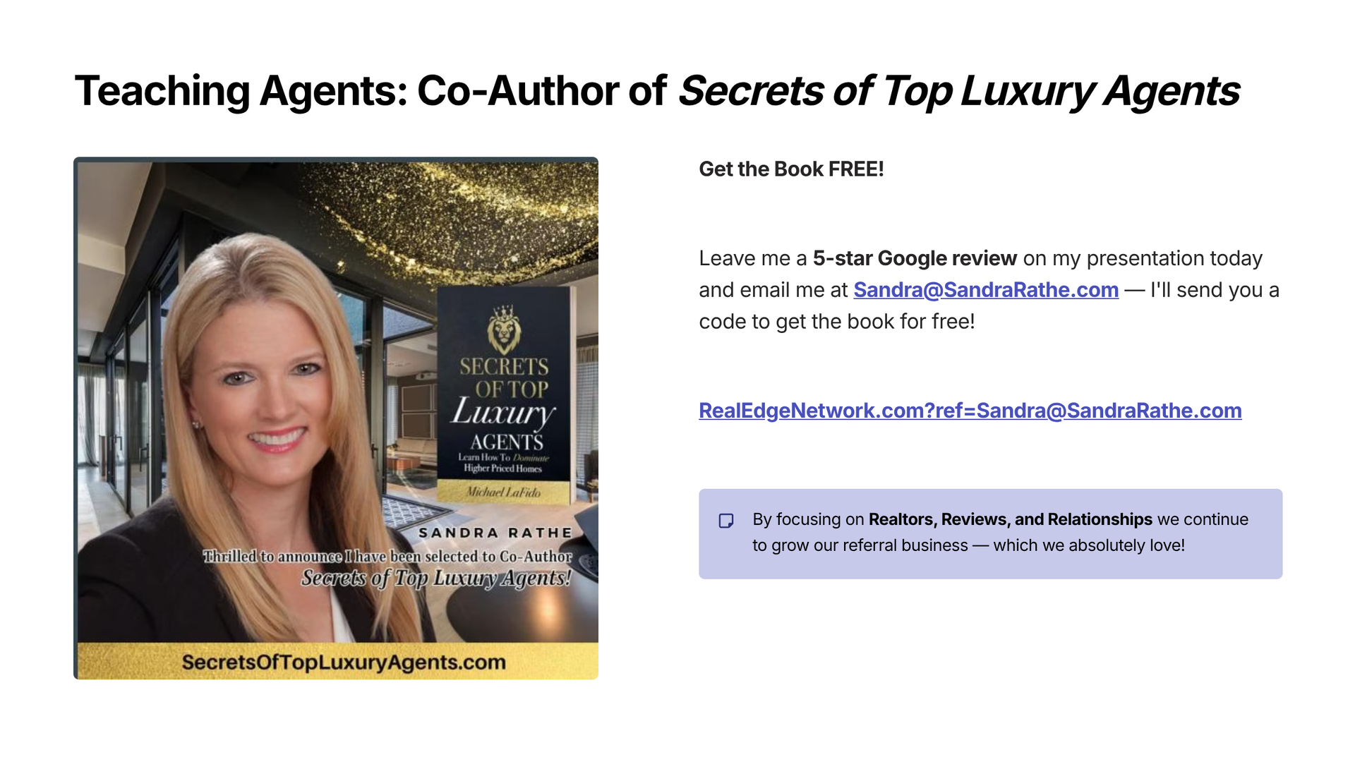 Teaching Agents: Co-Author of Secrets of Top Luxury Agents