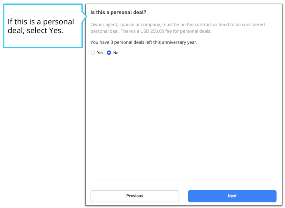 Personal deal and fees