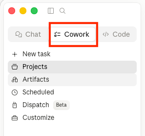Switching to Cowork in the Claude desktop app.