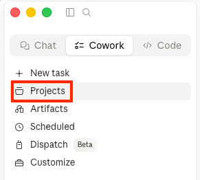 Clicking Projects in the left menu.