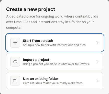 Choosing Use an existing folder and selecting Cowork HQ.