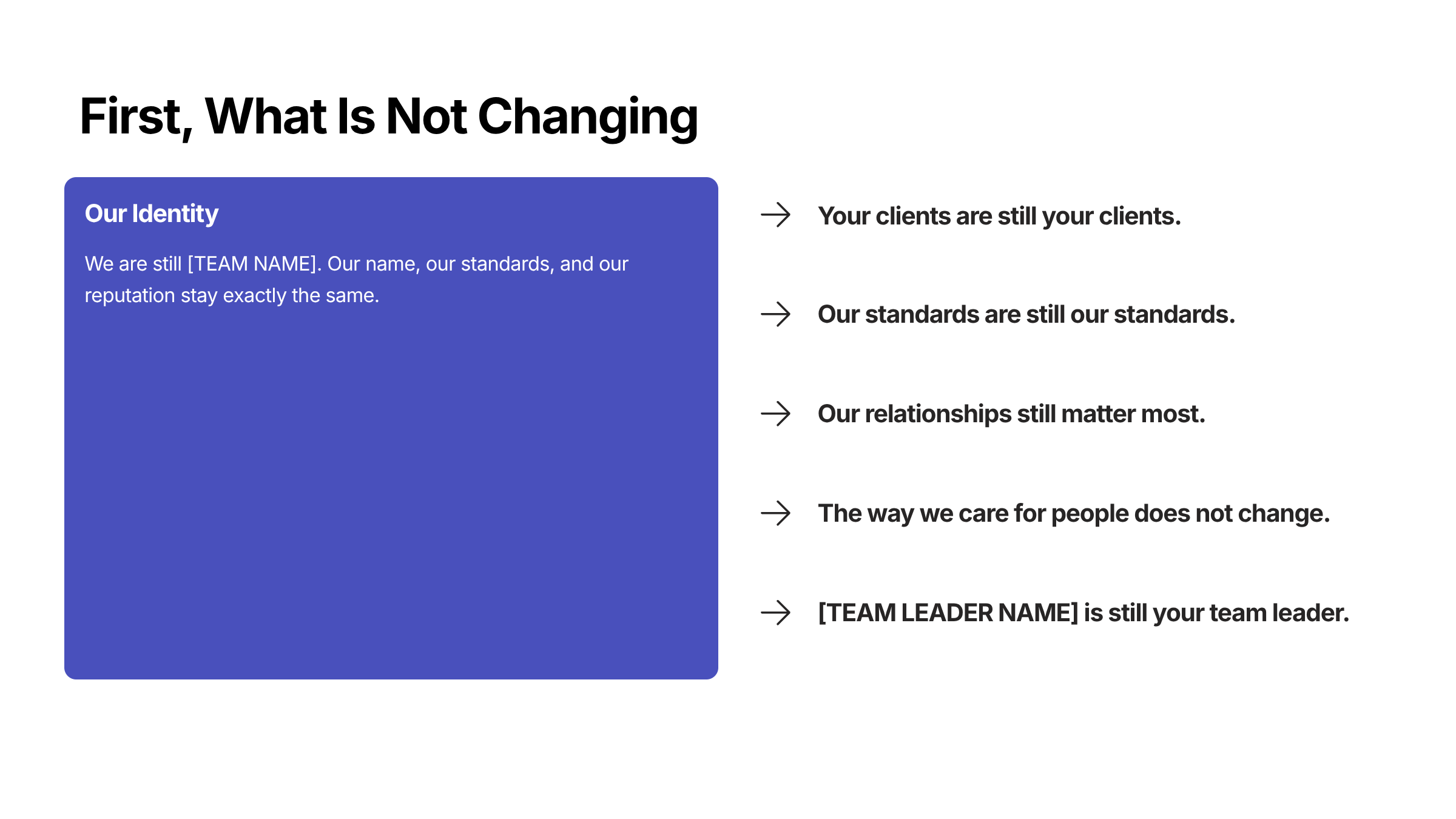 First, What Is Not Changing