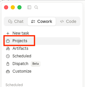 Clicking Projects to go back to your projects.