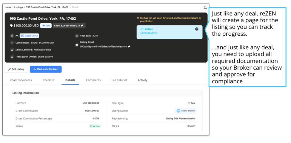 Listing detail page