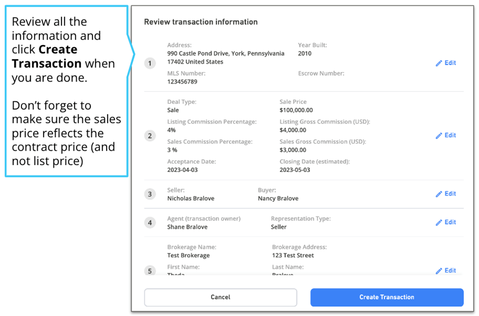 Review and create transaction