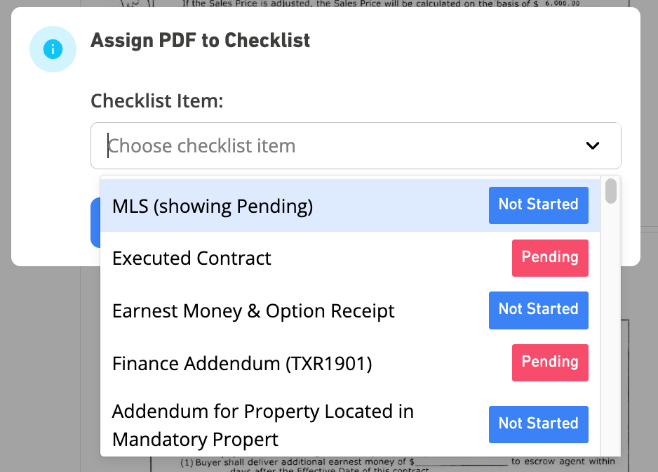 Assign pages to checklist item