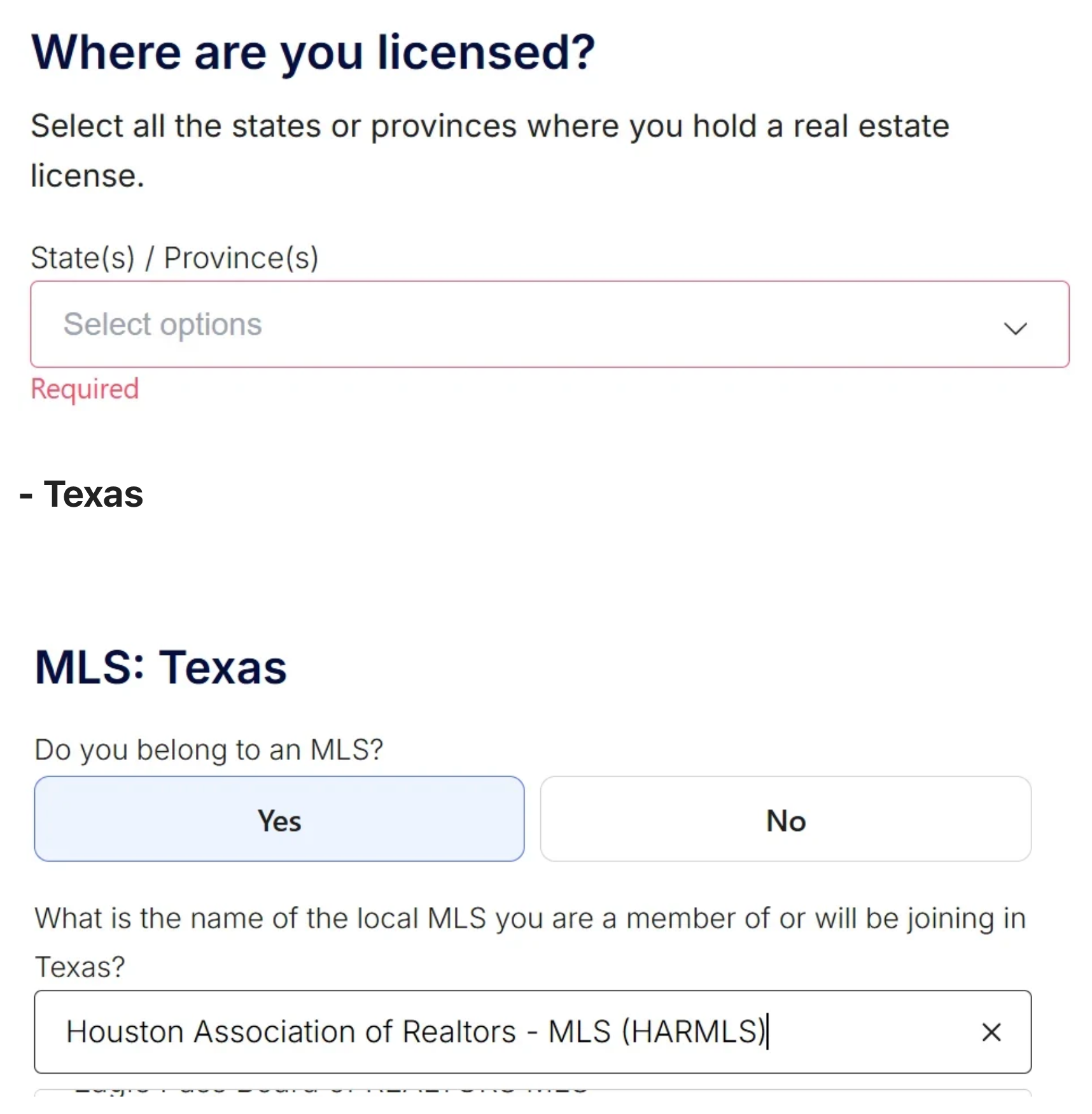Licensed states/provinces form