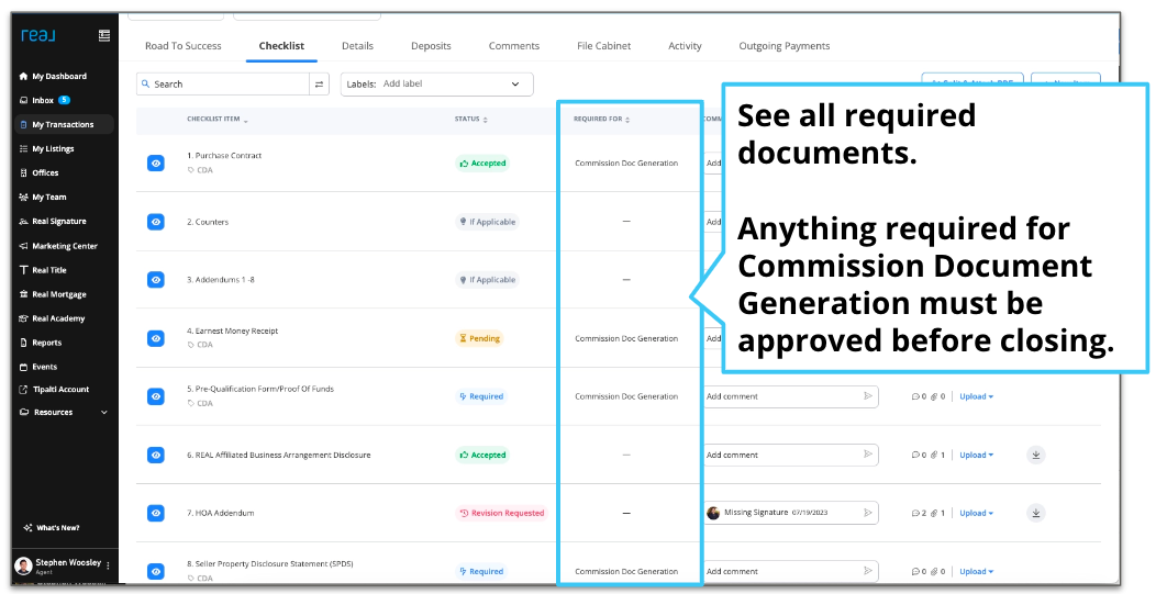 Transaction checklist overview