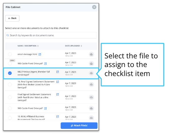 Select file and attach