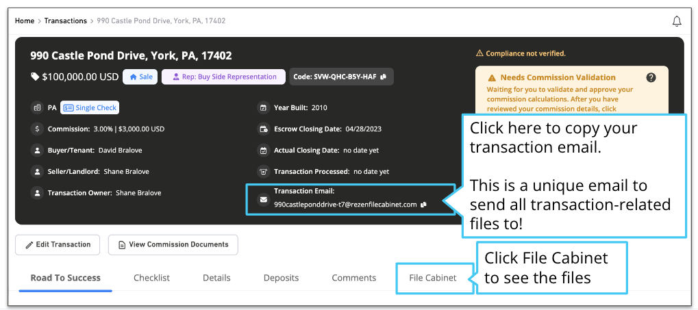 Copy unique transaction email