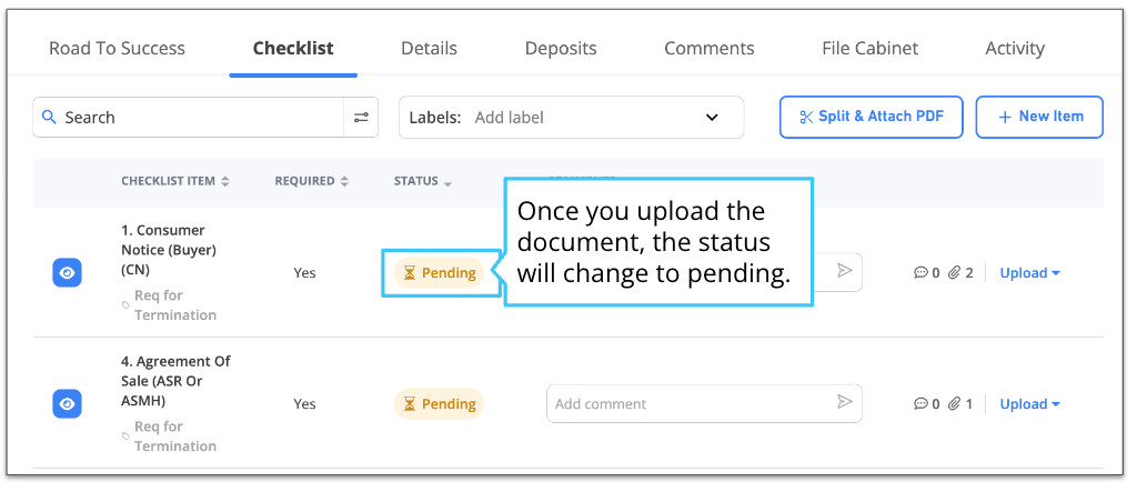 Pending status after upload